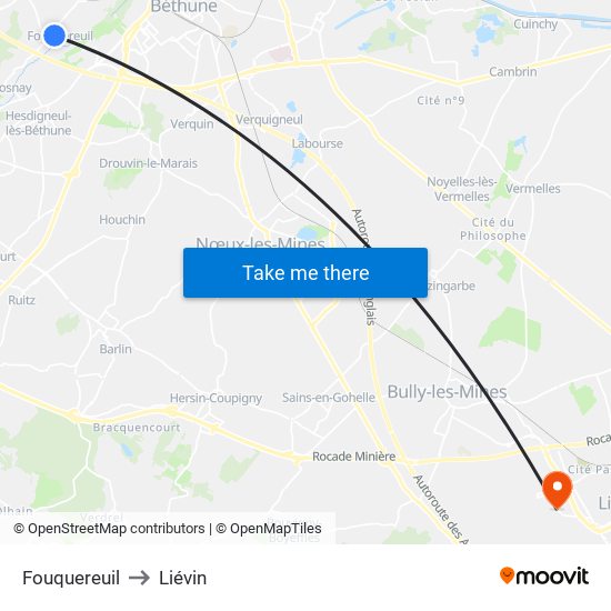 Fouquereuil to Liévin map