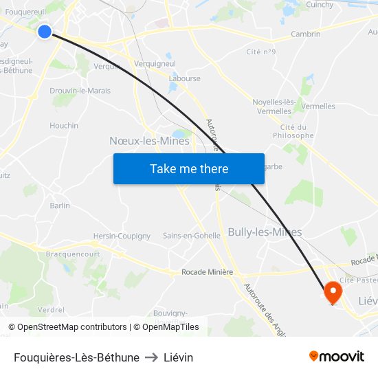 Fouquières-Lès-Béthune to Liévin map