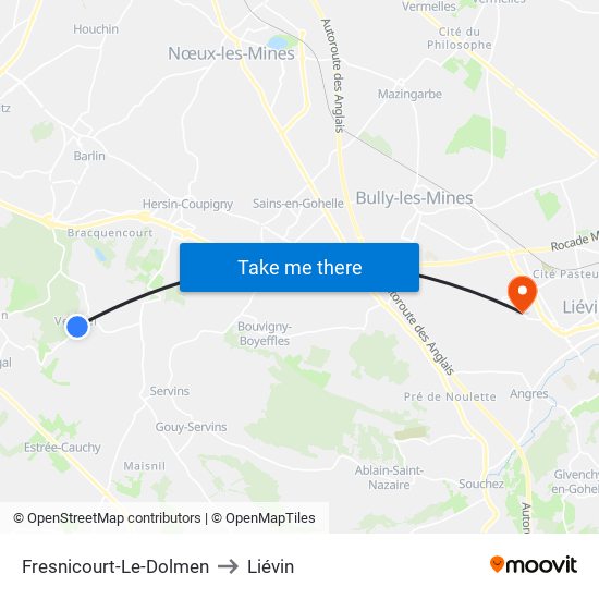 Fresnicourt-Le-Dolmen to Liévin map