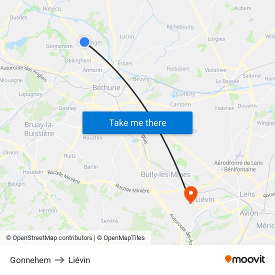 Gonnehem to Liévin map