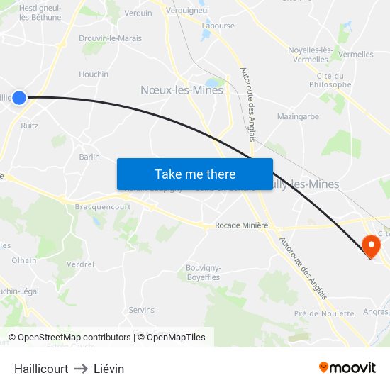 Haillicourt to Liévin map