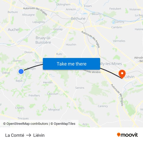 La Comté to Liévin map