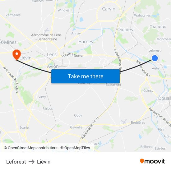 Leforest to Liévin map