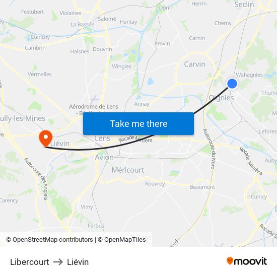 Libercourt to Liévin map