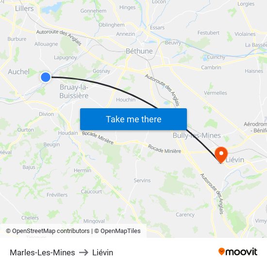 Marles-Les-Mines to Liévin map