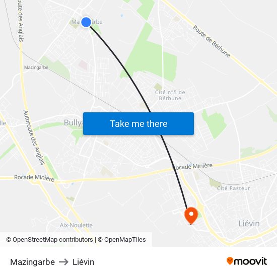 Mazingarbe to Liévin map