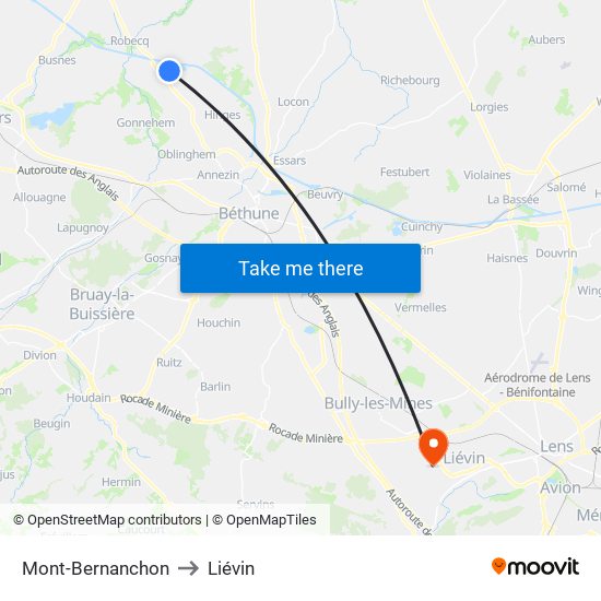 Mont-Bernanchon to Liévin map