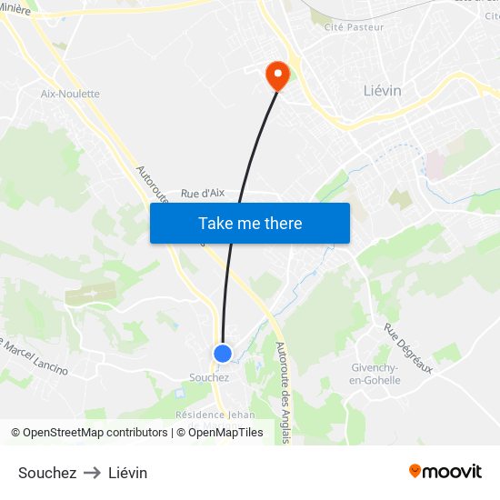 Souchez to Liévin map