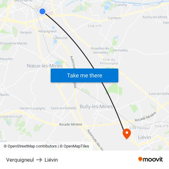 Verquigneul to Liévin map