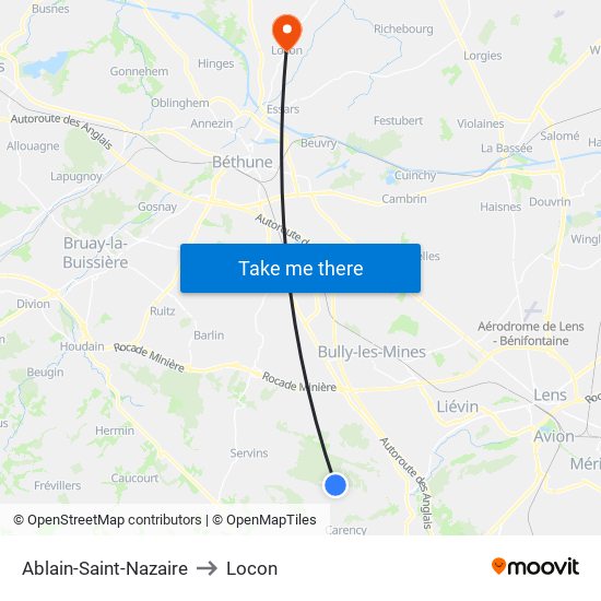 Ablain-Saint-Nazaire to Locon map