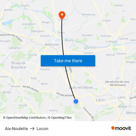 Aix-Noulette to Locon map