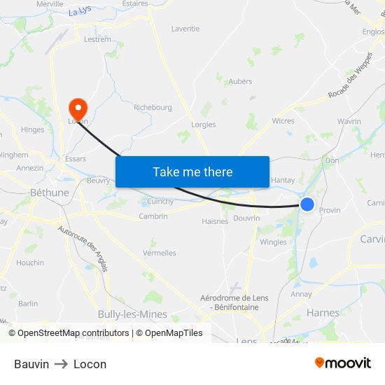 Bauvin to Locon map