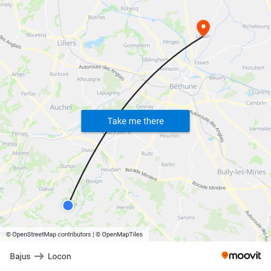 Bajus to Locon map