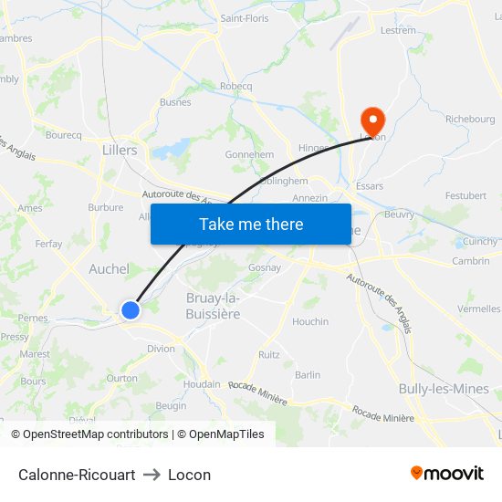 Calonne-Ricouart to Locon map