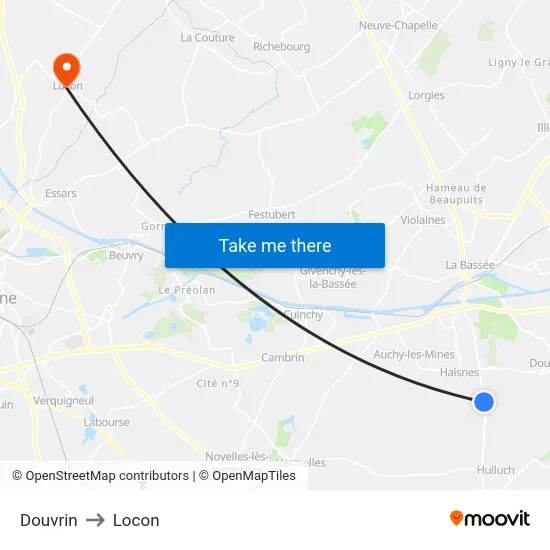 Douvrin to Locon map