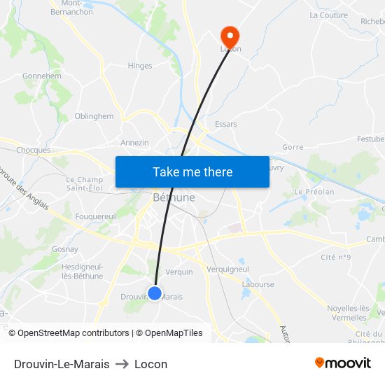 Drouvin-Le-Marais to Locon map