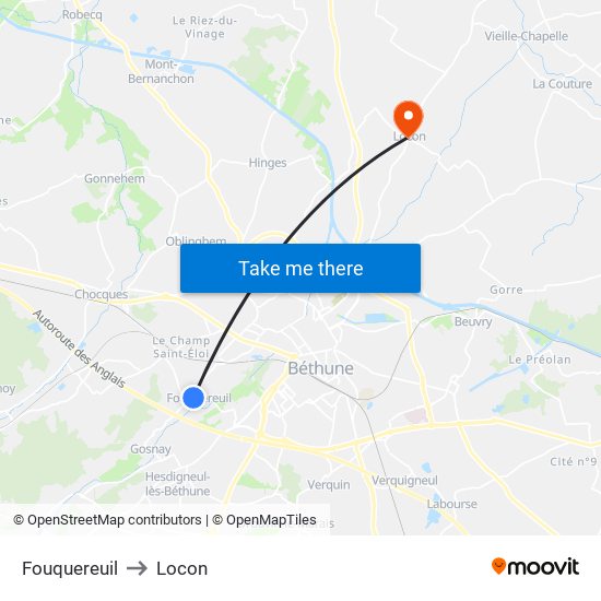 Fouquereuil to Locon map