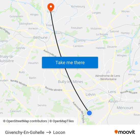 Givenchy-En-Gohelle to Locon map