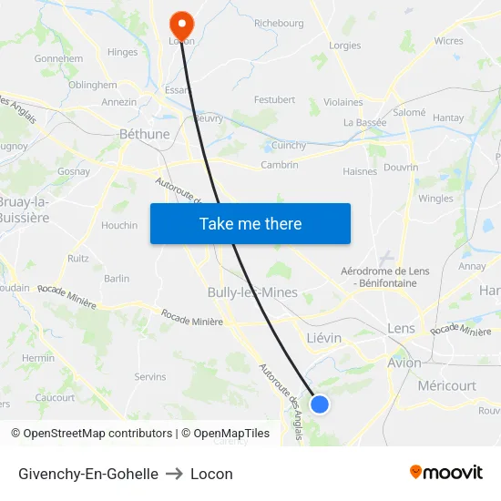 Givenchy-En-Gohelle to Locon map