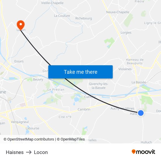 Haisnes to Locon map