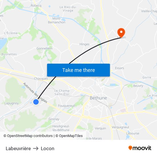 Labeuvrière to Locon map
