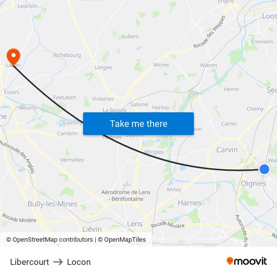 Libercourt to Locon map