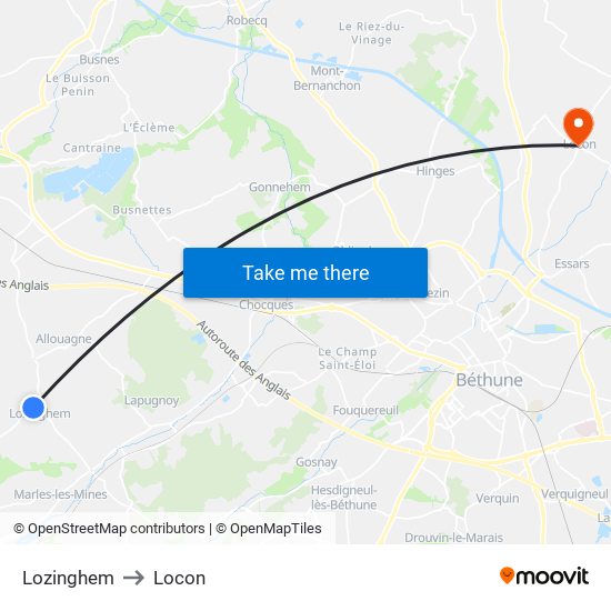 Lozinghem to Locon map
