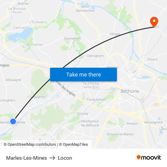 Marles-Les-Mines to Locon map