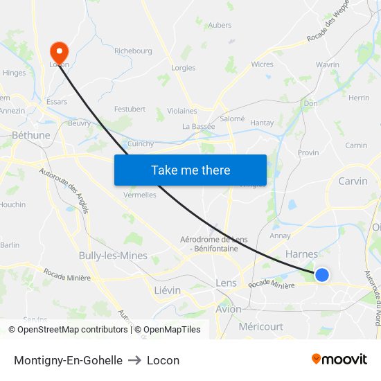 Montigny-En-Gohelle to Locon map