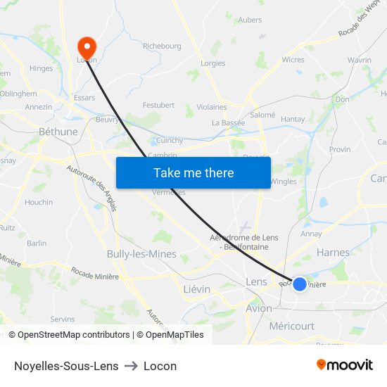 Noyelles-Sous-Lens to Locon map