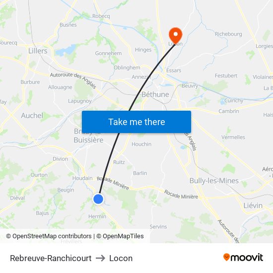 Rebreuve-Ranchicourt to Locon map