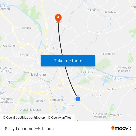 Sailly-Labourse to Locon map