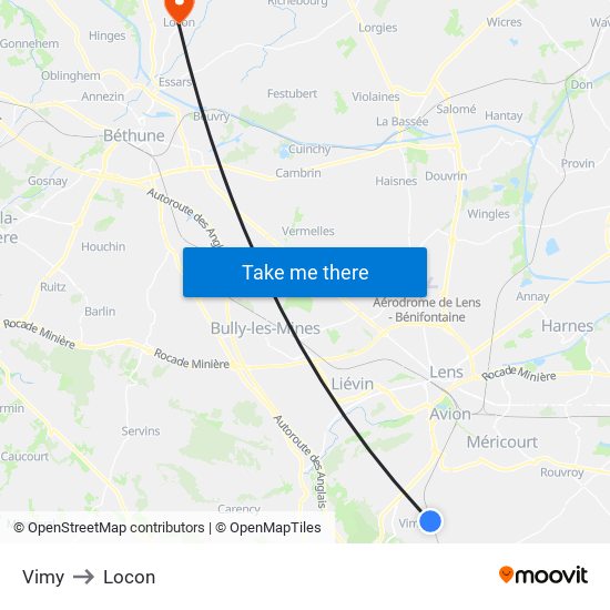 Vimy to Locon map