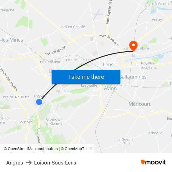 Angres to Loison-Sous-Lens map
