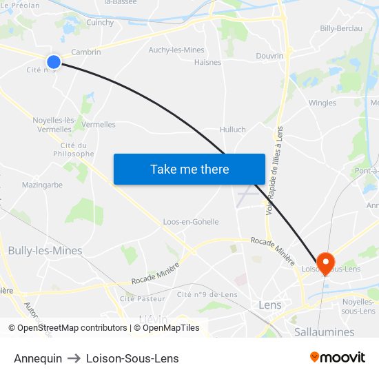 Annequin to Loison-Sous-Lens map