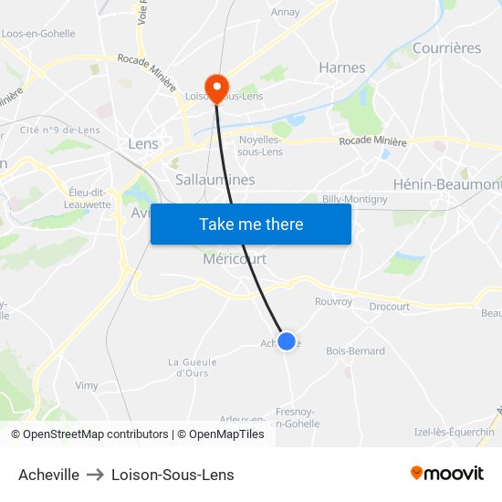 Acheville to Loison-Sous-Lens map