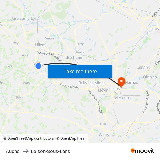 Auchel to Loison-Sous-Lens map