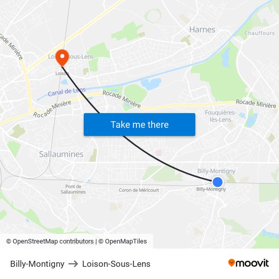 Billy-Montigny to Loison-Sous-Lens map