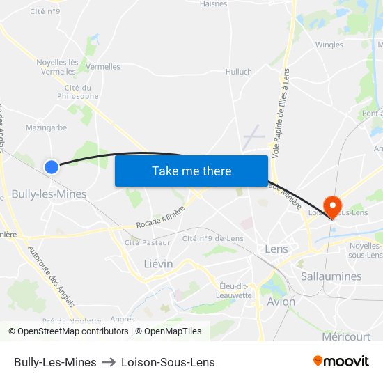 Bully-Les-Mines to Loison-Sous-Lens map