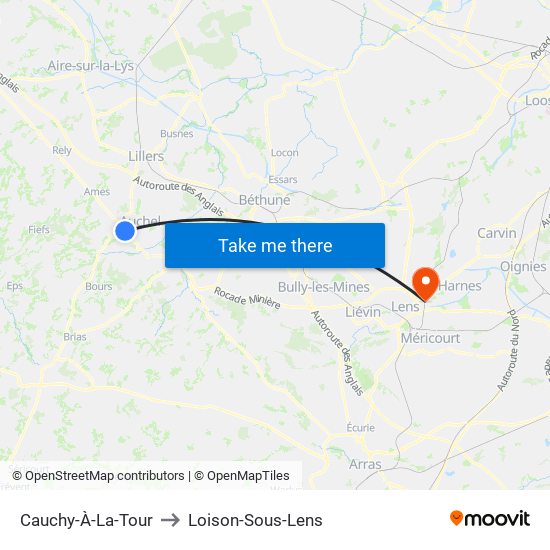 Cauchy-À-La-Tour to Loison-Sous-Lens map