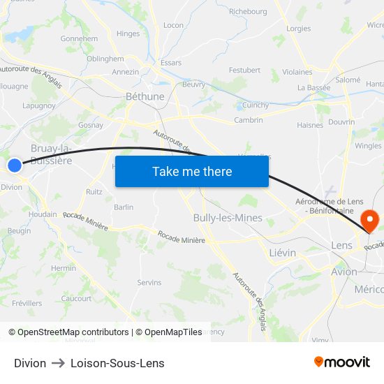 Divion to Loison-Sous-Lens map