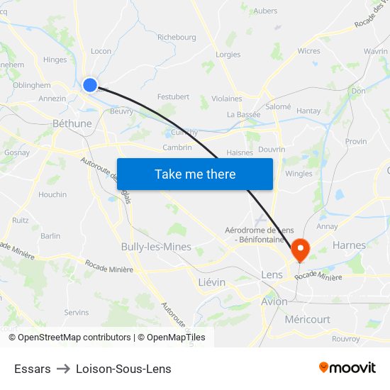 Essars to Loison-Sous-Lens map