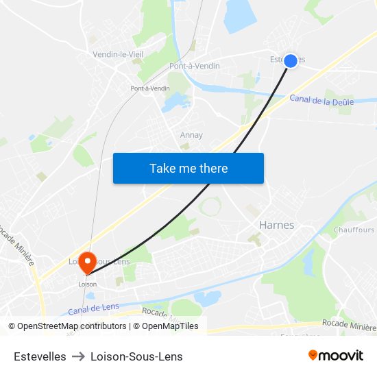 Estevelles to Loison-Sous-Lens map