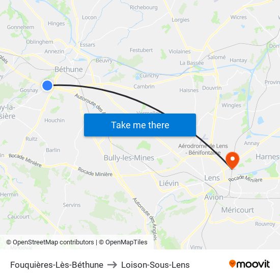 Fouquières-Lès-Béthune to Loison-Sous-Lens map