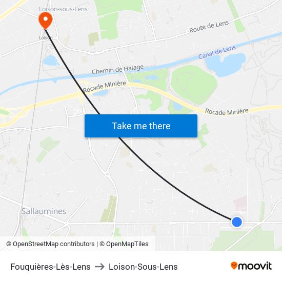 Fouquières-Lès-Lens to Loison-Sous-Lens map