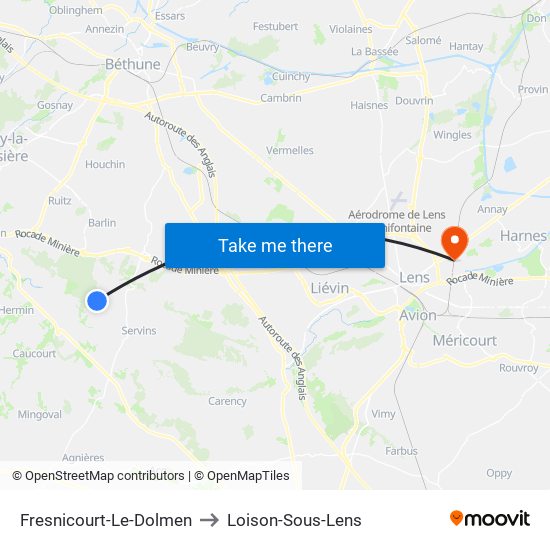 Fresnicourt-Le-Dolmen to Loison-Sous-Lens map