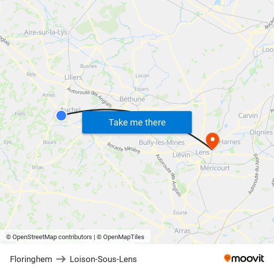 Floringhem to Loison-Sous-Lens map
