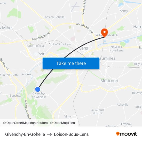 Givenchy-En-Gohelle to Loison-Sous-Lens map