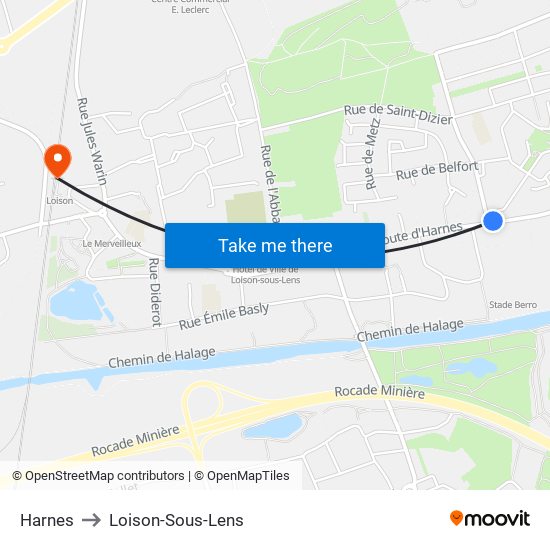 Harnes to Loison-Sous-Lens map