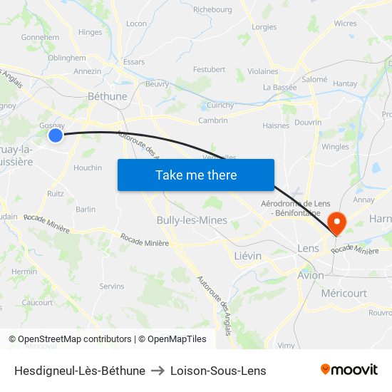 Hesdigneul-Lès-Béthune to Loison-Sous-Lens map